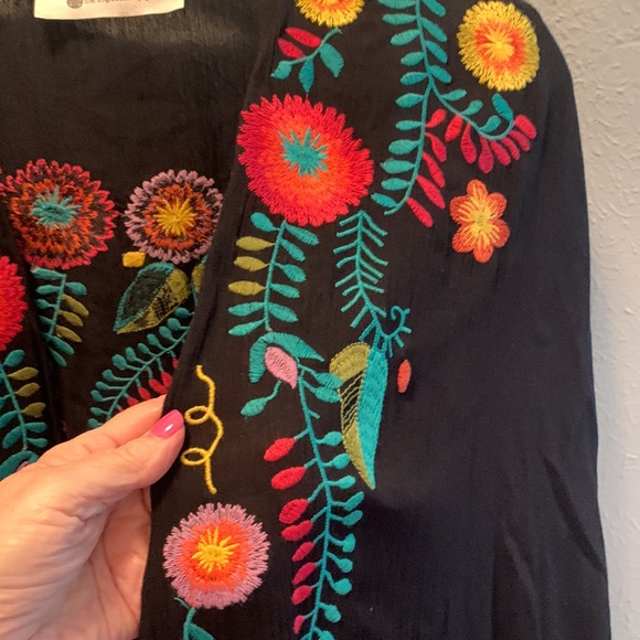 Impeccable Pig Boho Black Kimono Duster Bright Multicolored Floral Small Medium - Picture 3 of 9